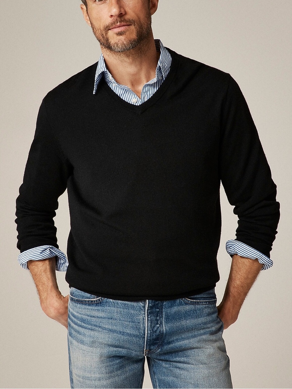 J. Crew Men's Wool Black V-Neck Merino Wool Sweater